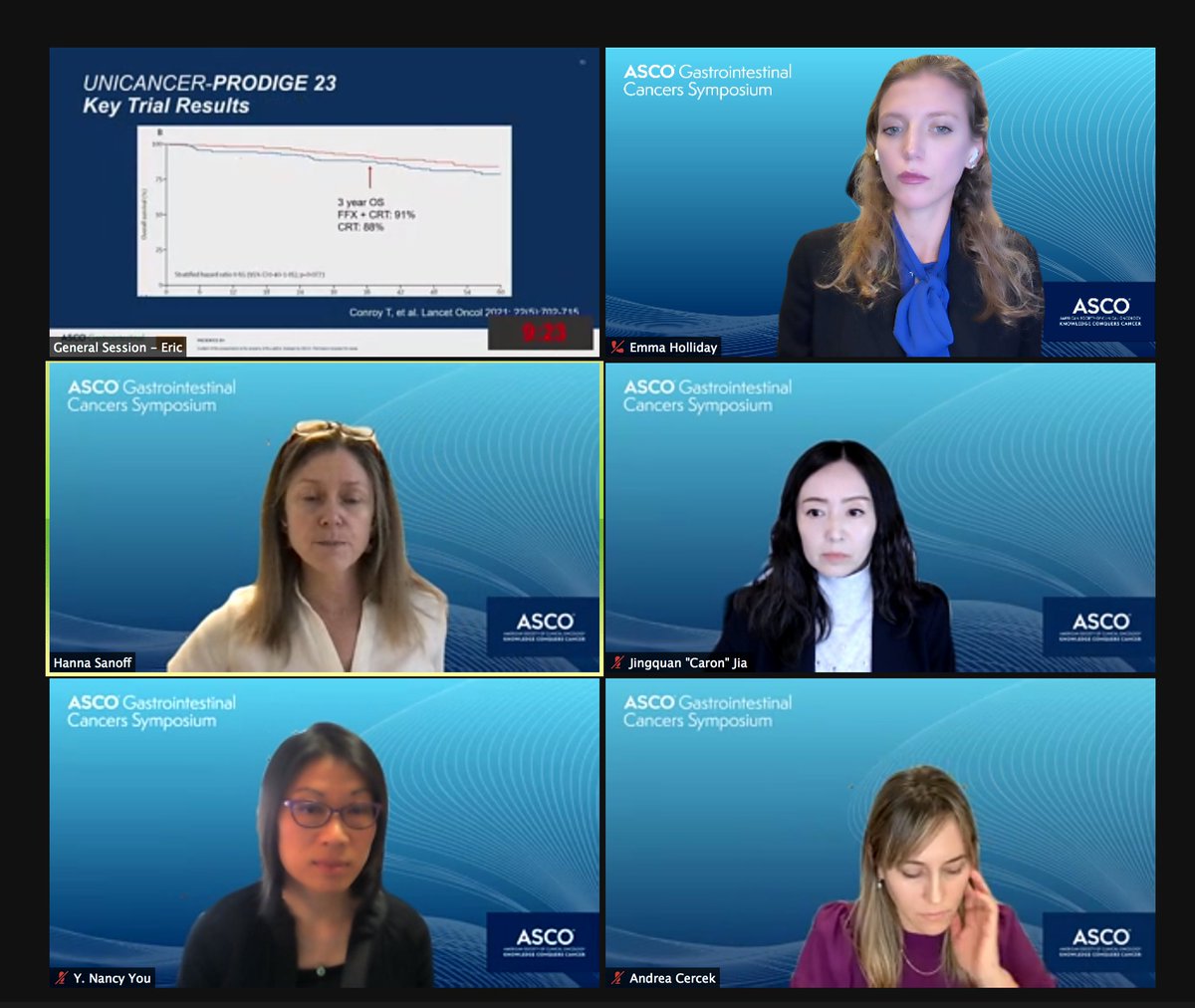 What's the opposite of a #manel y'all? 💪💪💪 #womanel in action at the General Session at GI ASCO #GI2022. Key Considerations in Total Neoadjuvant Therapy for Locally Advanced Rectal Cancer. <a href="/NancyYouMD/">Nancy You</a> <a href="/AndreaCercek/">Andrea Cercek</a> @HannaSanoff &amp; Caron Jia