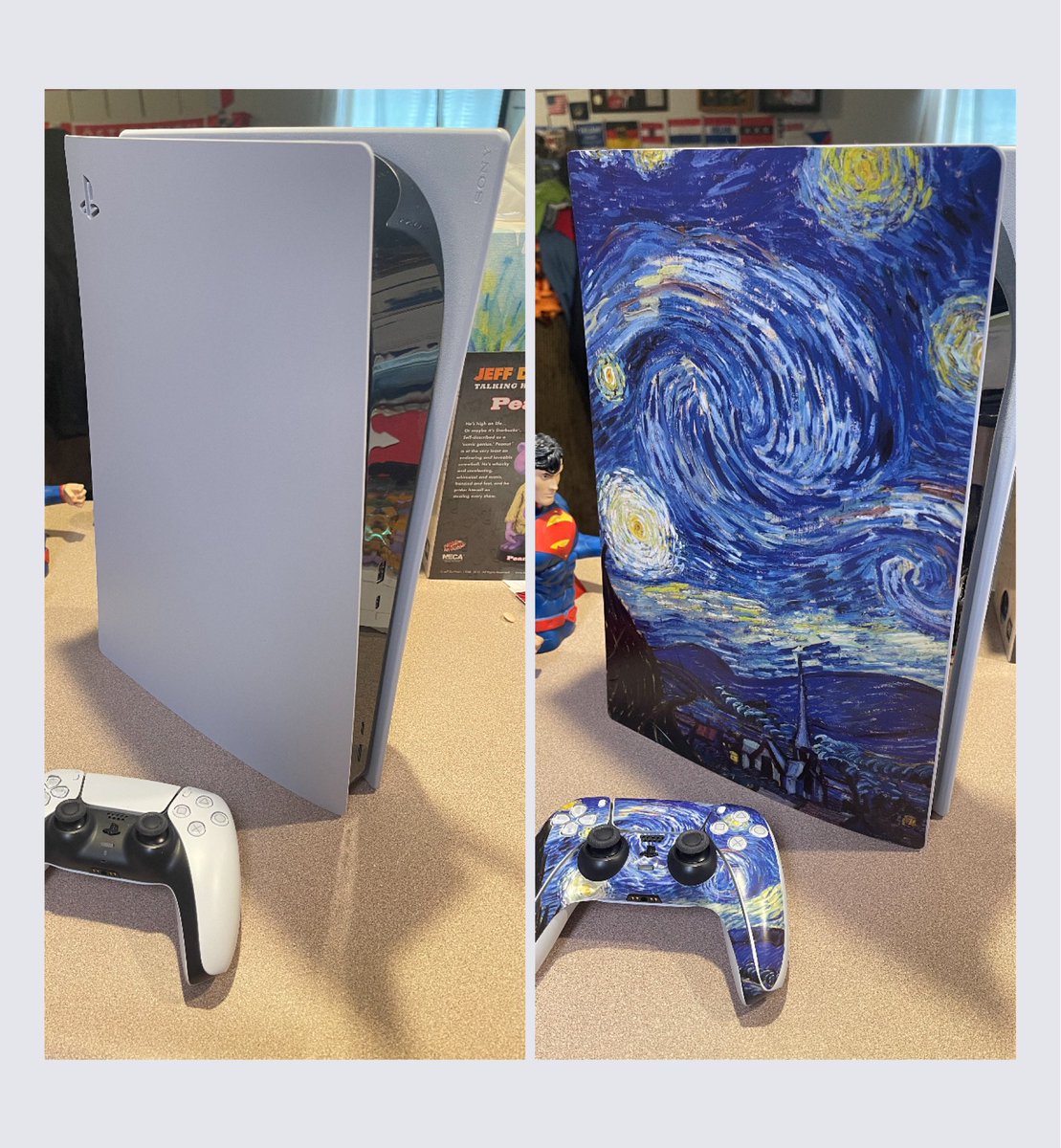 Did a little project today and here is the before and after picture. <a href="/MightySkins/">MightySkins</a> #PlayStation #PS5 #PlayStation5 #Sony #mightyskins #starrynight #vincentvangogh #vangogh