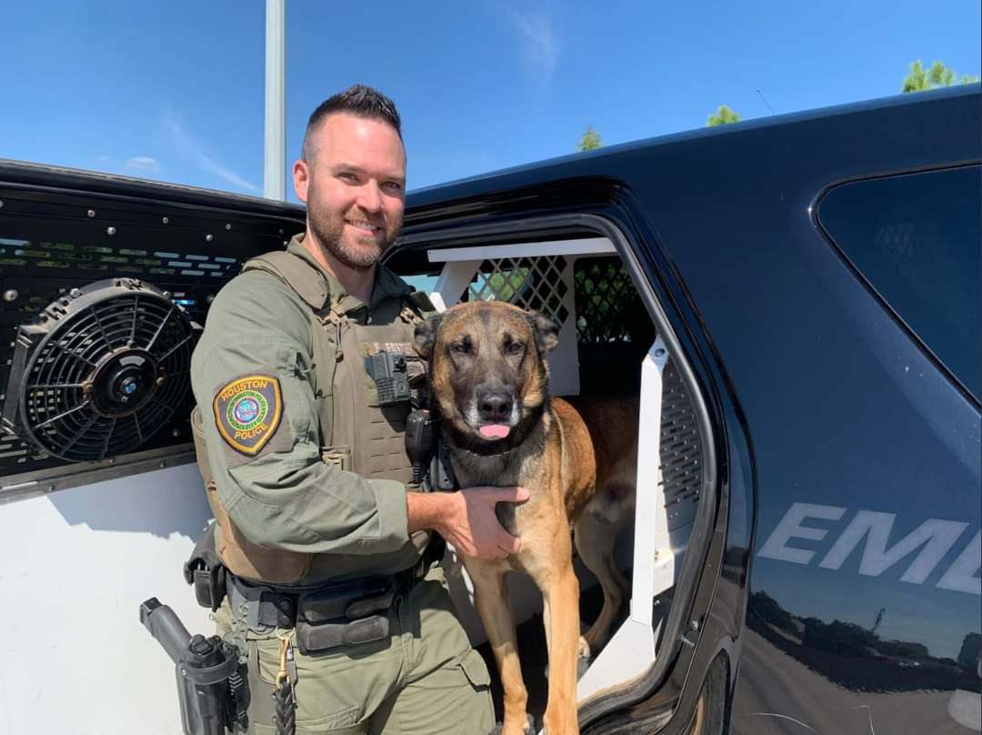 HouPoliceFSU's tweet photo. Please keep HPD K9 Nate and his partner in your prayers as K9 Nate recovers from surgery after being stabbed by a suspect. 

(Photo from Mark Herman, Harris Co Constable Pct 4 FB page) https://t.co/Sw0oRABnjK