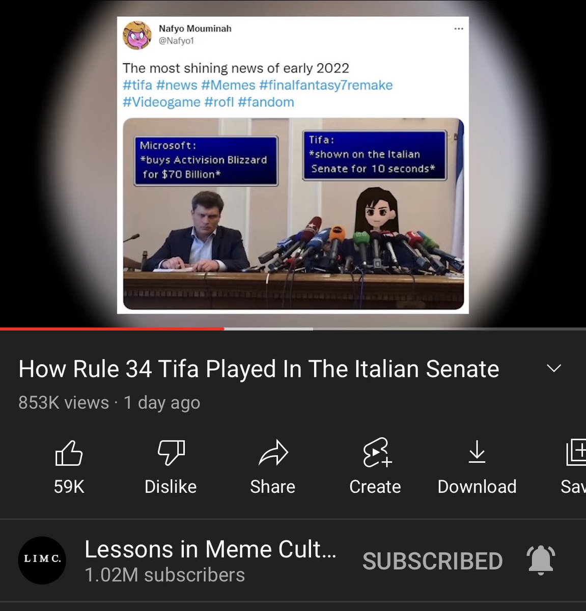 HOLY SHIT. MY TIFA MEME WAS IN “LESSONS IN MEME CULTURE”!!!!! LETS FUCKING  GO!!!! #FF7 #FF7R, image size:1151x1200