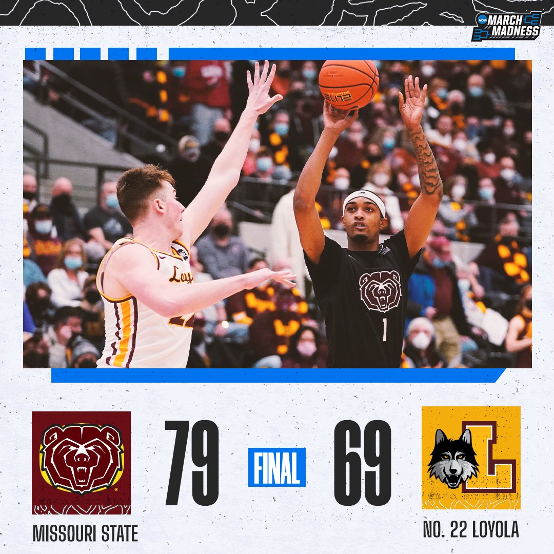 MarchMadnessMBB's tweet photo. Bears pull off the upset vs. No. 22 Ramblers 🐻

Isiaih Mosley dropped 40 points for Missouri State https://t.co/X5lplaiTQq