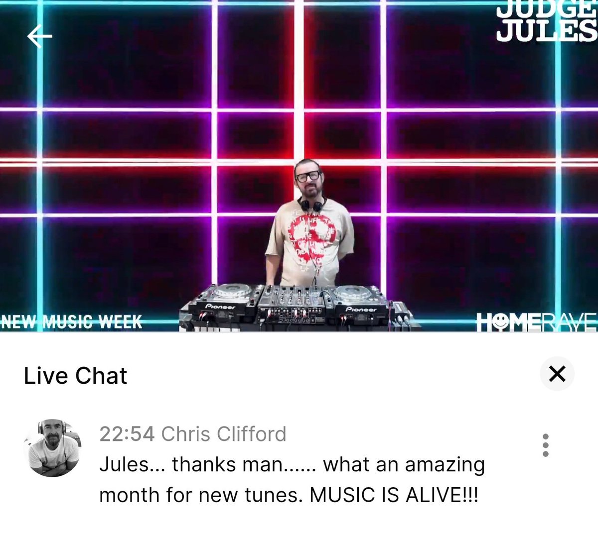 CClifford69's tweet photo. What an incredible night of music @RealJudgeJules. You deliver week on week on @homeravetv. For me, your new music week shows that dance music is still ALIVE!!! #judgejules #gwu #homerave https://t.co/lQOS5R9y1g https://t.co/KUg59J78lz