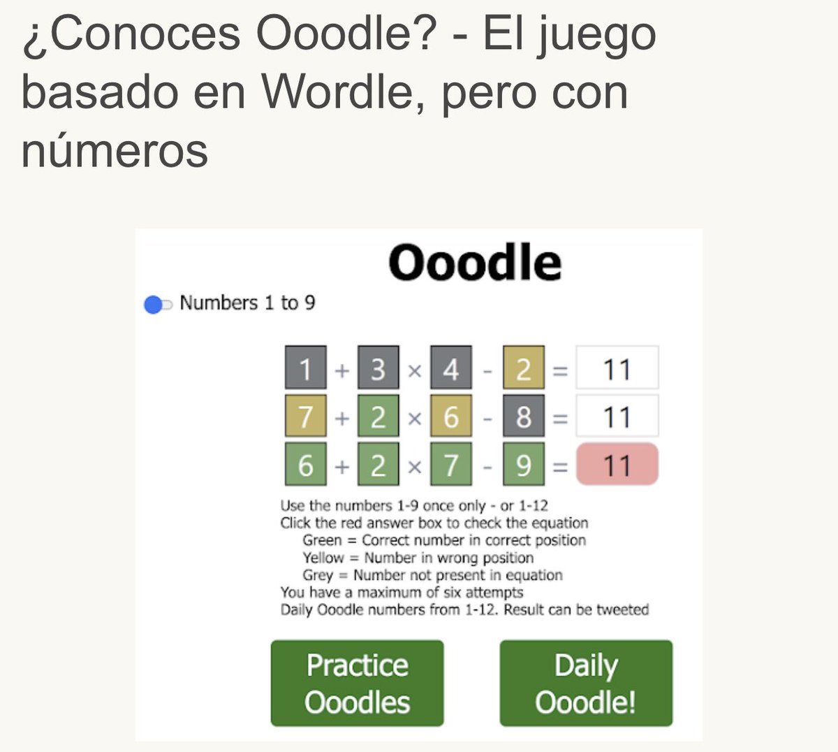 AyudaMaestros's tweet photo. ¿Conoces Ooodle? - El juego basado en Wordle, pero con números. 👉 https://t.co/0MyopyTMCw https://t.co/ozC4aPn8oD