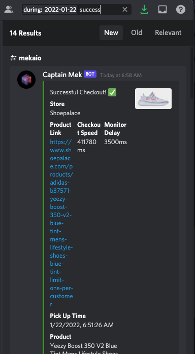 ddthiesgreen's tweet photo. I've just recently got into sneaker bots and I'm very stoked to get this many Ws. Thank you so much to @MEKRobotics for holding it down for me. MekAIO is my go to bot for everything. Can't go wrong with it! Feels like I've learned a lot with my monthly key 😁 https://t.co/mgX2qlPrFa