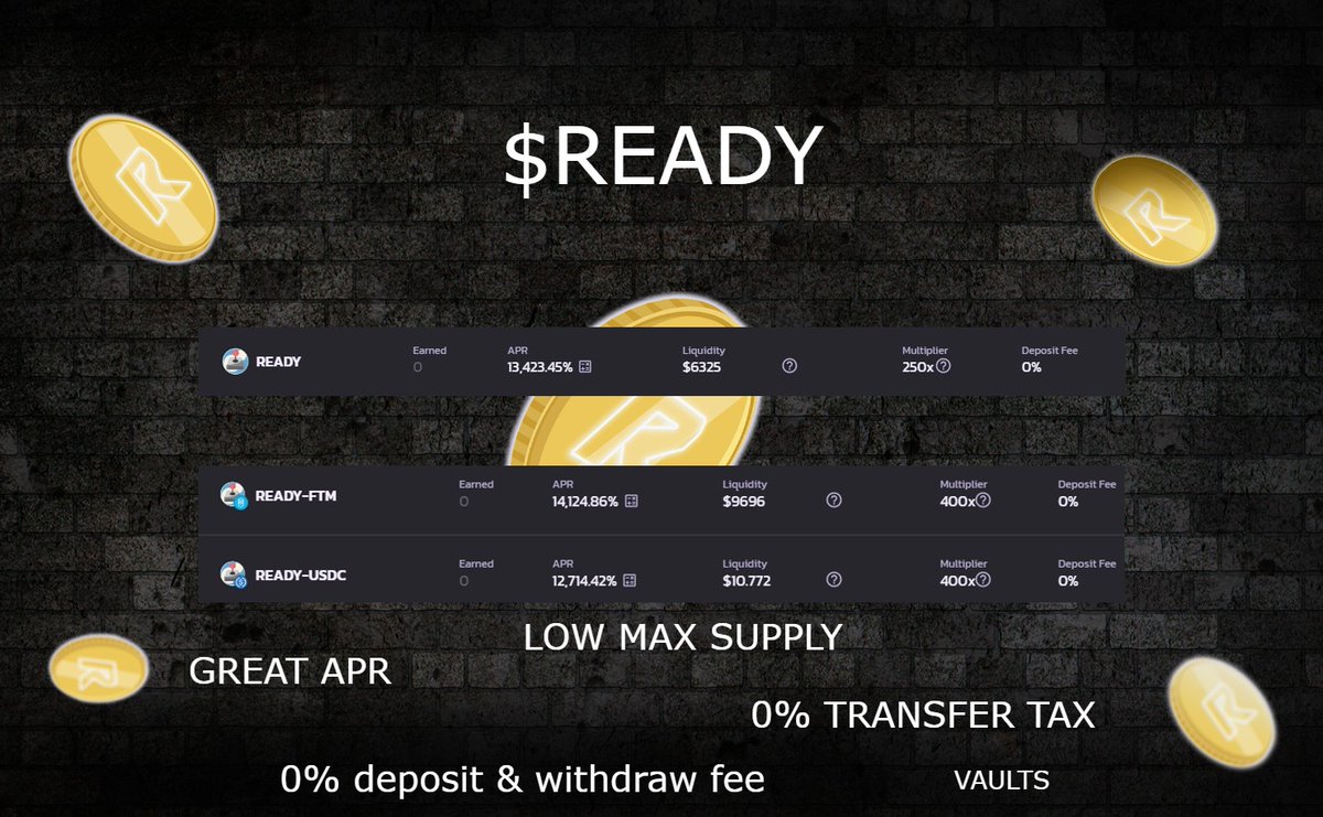 #READYSWAP 🚀

🔥 TVL: +950K🔥

Stake: $WMEMO $HEC $MIM $SPELL $TSHARE $USDC $BTC $ETH $FTM

EARN: $READY

FARMS - POOLS - VAULTS

#Yielfarm #DeFi #FANTOM