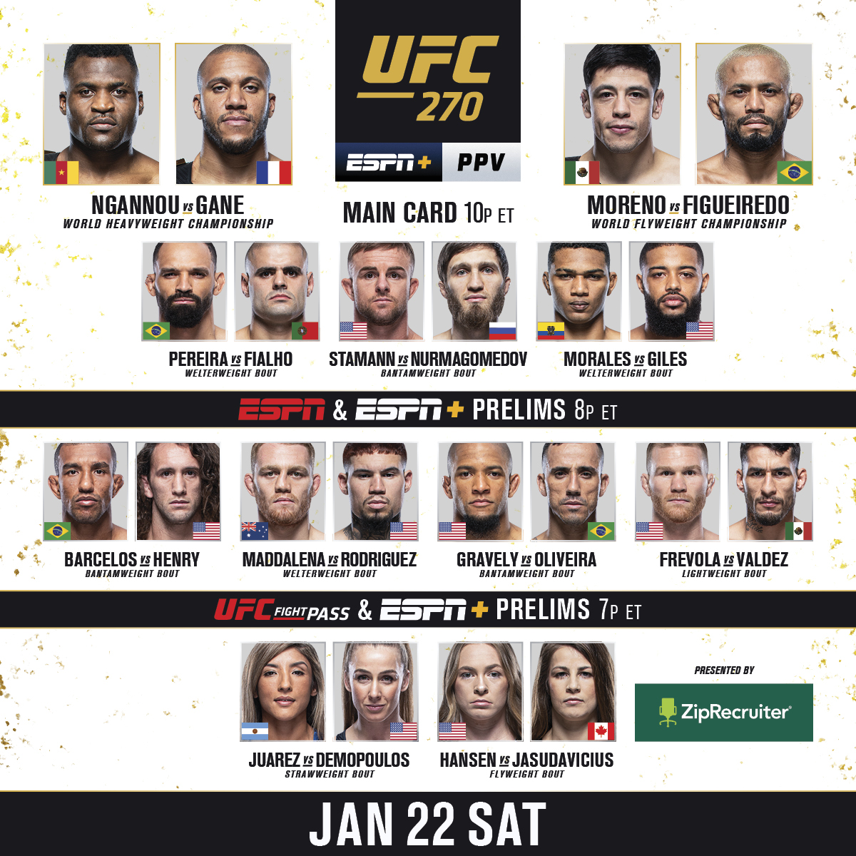 Grabaka_Hitman's tweet photo. LIVE: UFC 270: N’Gannou vs. Gane

-Early Prelims (ESPN+): https://t.co/eLlPfGvdoe
-Prelims (ESPN+ / ESPN): 8pm ET https://t.co/fEMtxJS802
-Main Card (PPV): 10pm ET https://t.co/93DxNtEeYJ https://t.co/AEjeXyvth1