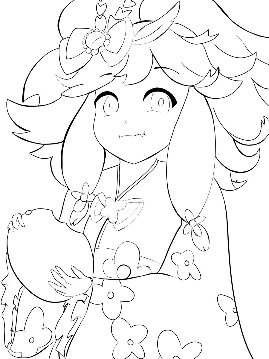 Nineflow4's tweet image. A little late for the new year, but Notte is enjoying this mochi all the same.

Lineart from Notte dressed in kimono that i'm working in.

#DragaliaLost #Notte #digitalart