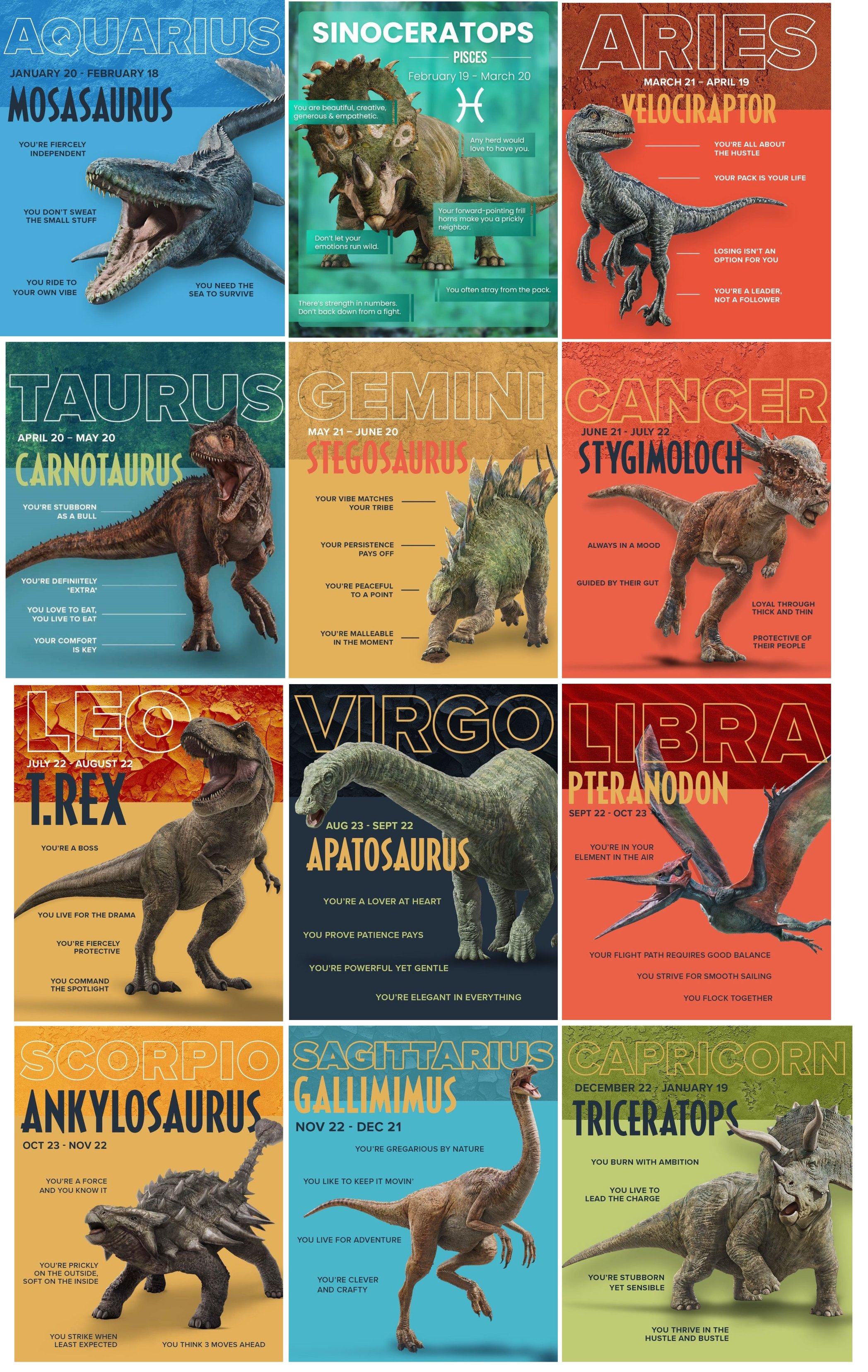Jurassic Park Saga on X: Horóscopo Jurásico. ¿Y vosotros que dinosaurio  sois?. #JurassicPark #JurassicWorld #JurassicWorldDominion  #JurassicWorldCampCretaceous #Horóscopo #Jurásico   / X