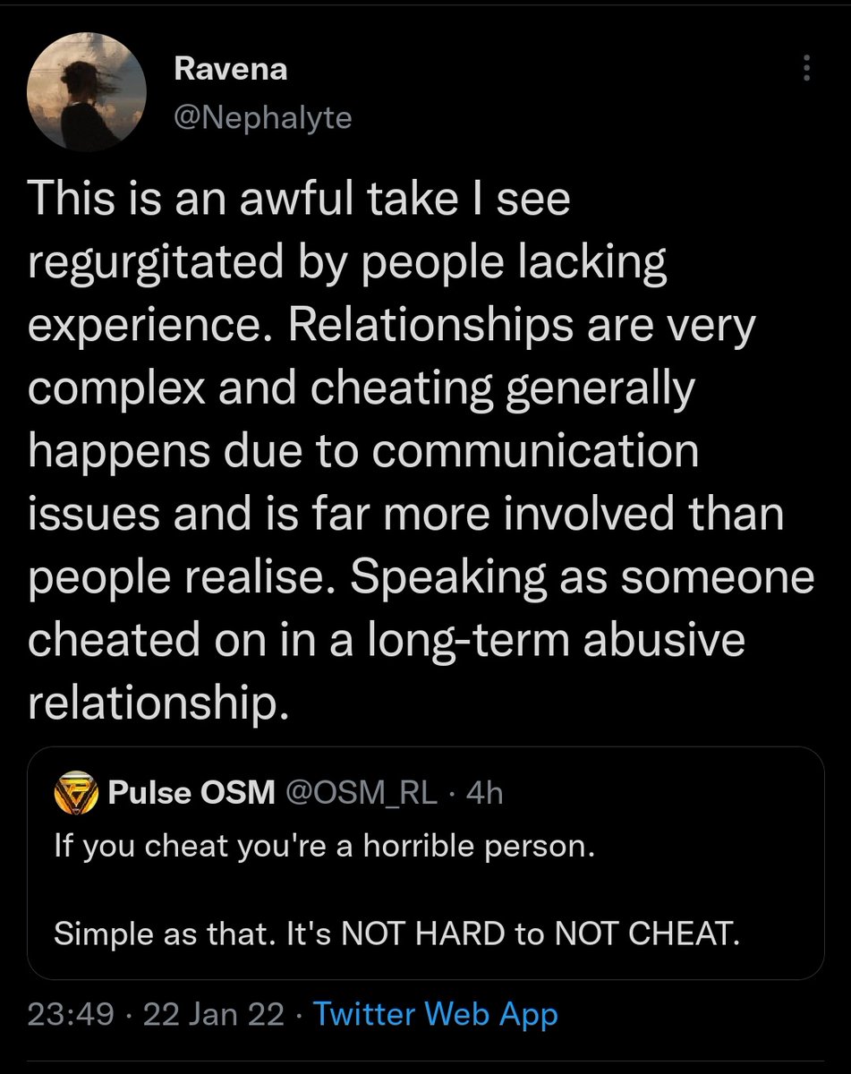 OSM_RL's tweet photo. AIN'T NO WAY PEOPLE DEFENDING CHEATING... 💀

Cheating is cruel, don't normalize it?? https://t.co/Svk6A4x0TW
