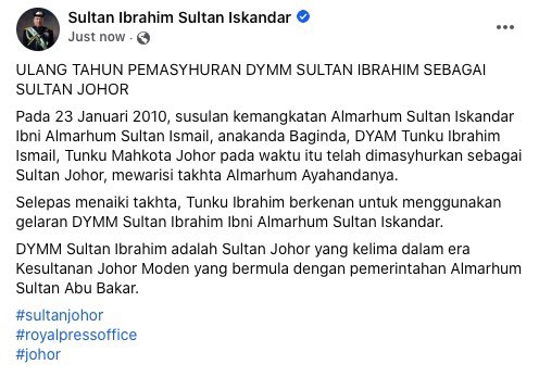 HRHJohorII's tweet photo. ULANG TAHUN PEMASYHURAN DYMM SULTAN IBRAHIM SEBAGAI SULTAN JOHOR

https://t.co/WOaUnIOU9f https://t.co/ztXt11uEn9