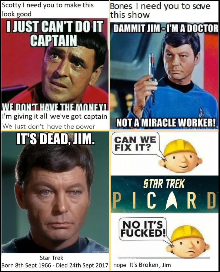 BIGDaddio29's tweet photo. @StdSucks "Reality has been broken"
Well Im glad @Alex_Kurtzman n @CBS are FINALLY admitting dat #NuTrek is BROKEN😏Us fans hav been tryna tell em dat since ep1 of STD #StarWreck
#ItsBrokenJim
Even Scotty couldnt fix dis💩He JUST DONT HAVE THE POWER!😝
#ItsDeadJim🥀
https://t.co/lsWVz9M1WF https://t.co/aCuQ6Mjzng