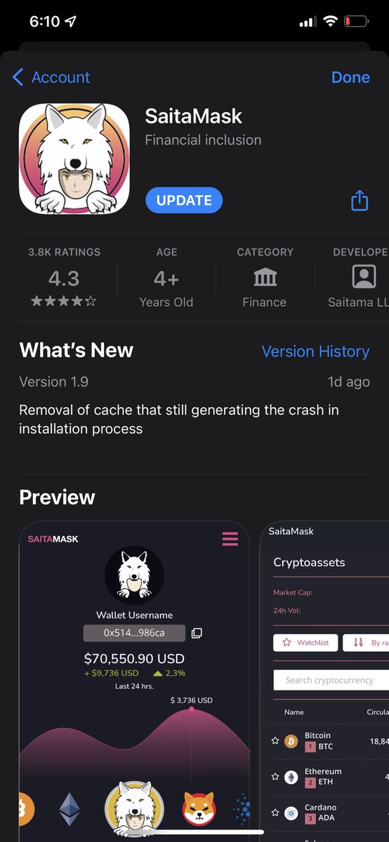 CoolBeans_XD's tweet photo. Just got off of work and there is already another update for IOS v1.9 sheesh π―π―
Wolfpack STAND UP ππ πΊπΊ
Keep up the hard work dev team we all appreciate what you do for the community π―π―πΊπΊ
#SaitaMaskSaturday #Saitamask #SaitamaLLC #Saitamaguru1 #SAITAMACOMMUNITY https://t.co/pAeXmbwYAe