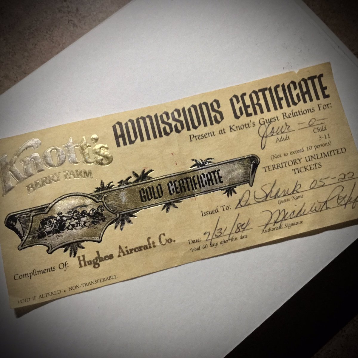 We didn’t have much money growing up, but when we went to see my grandparents in San Diego, my dad’s friend, who worked for #HughesAircraft, would always come through with tickets to #Disneyland and #KnottsBerryFarm. I wish this one was still valid, but a neat relic for sure. https://t.co/7ll9GDN3Qx