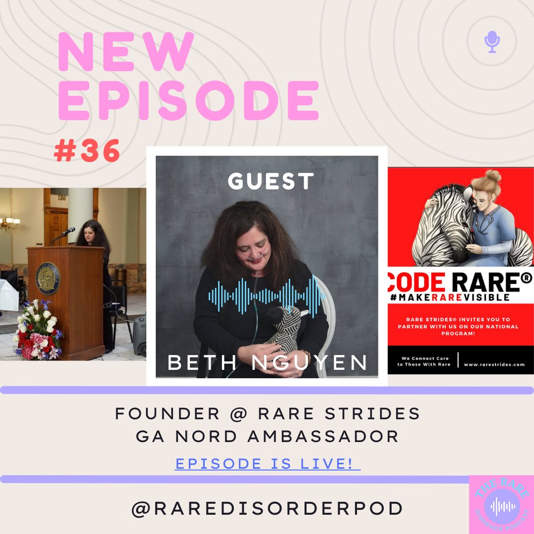 RareDisorderPod's tweet photo. NEW EPISODE LIVE! Link in bio to listen. This is the episode we have all been waiting for! 🦓🤍

I'm so honored to chat with Beth Nguyen. Beth is the Managing Director; Founding Partner, and President of Rare STRIDES. @RareStrides https://t.co/azy9atB9w9