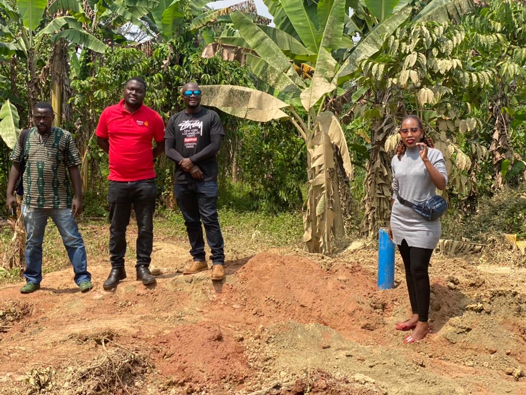 Project team visiting a water drilling project site in Kiyola MUKONO. Steady progress