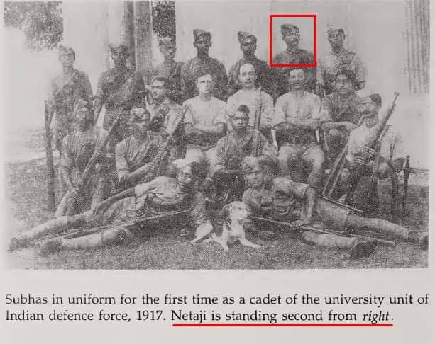 porkudi's tweet image. Rare Photo ❤❤❤
Subhas in uniform for the first time as a cadet of the university unit of Indian defence force, 1917. Netaji is standing second from right.