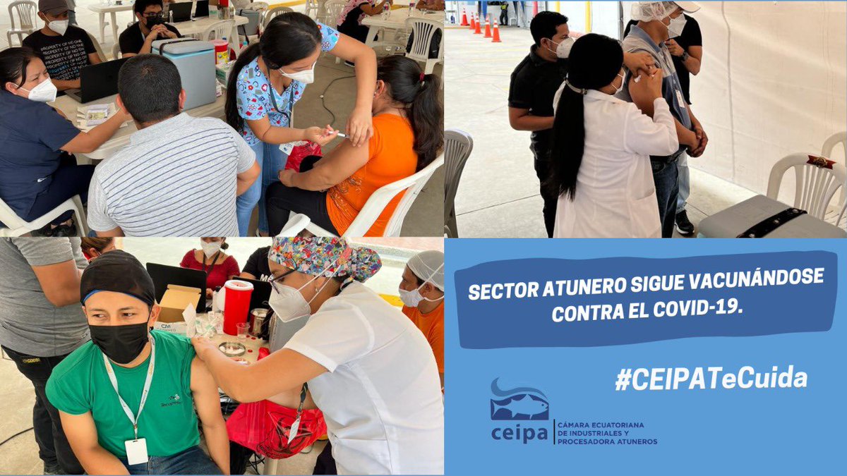 CEIPA_Ecuador's tweet photo. #CEIPATeCuida 🐟🚢💉 HOY se sumaron nuevos inoculados con la tercera dosis de la vacuna contra el #COVID19 en el sector atunero.
☑ 710 vacunados en #Ciesa
☑ 1.734 vacunados en #Tecopesca
¡Con el Ministerio de @Salud_Ec seguimos #JuntosPorLaSalud! 💪🤜 🤛 https://t.co/oYax9ywS59