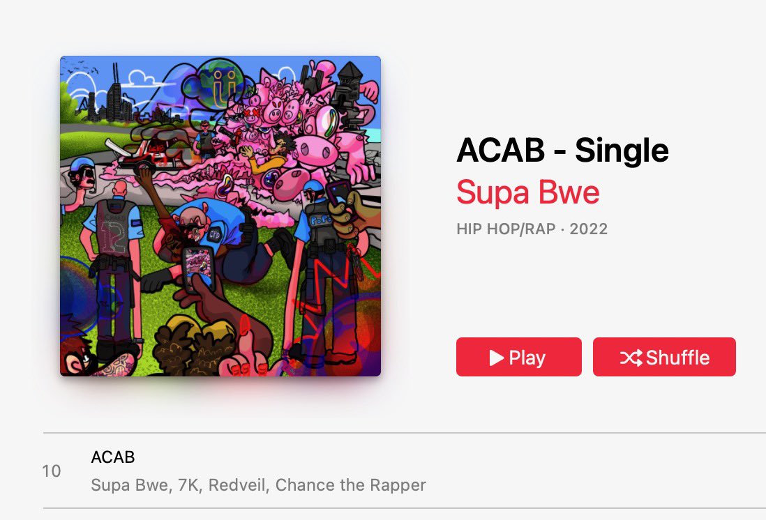 SupaBwe's tweet photo. ACAB

featuring @chancetherapper @redveil &amp; @7K_NTL
produced by @7K_NTL 
art direction/work by the esteemed @iArtSometimes 

FEB 4TH https://t.co/0o2fqCjblg