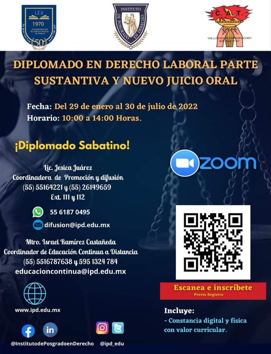 IUSPOSITIVISMO's tweet photo. Iniciamos 29 de Enero.@AbogadosAndrade @BelisarioSAS @AsesoriaLegalMx @CCL_edomex @CCL_edomex @Centrofcrl @DerechoLaboral @Fundacion_ERLAC @JUSTICIALAB @Laboral_IIJ @laboraliamx @LaboralRevista @LaboralXxi @RefLaboralMX @relslaboralesya https://t.co/fdCs83374U