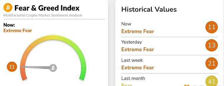 SiriusGuildGame's tweet photo. The panic and greed index is 11 today, and the level of panic is rising again
#cryptocurrencies https://t.co/rn7deOkvL1