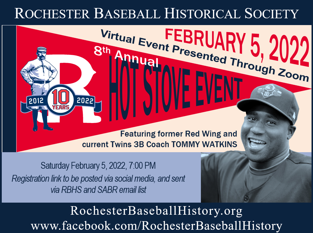 RocBBHistory's tweet photo. Pleased to announce our guest for this years Zoom Hot Stove Event - former @RocRedWings player and @Twins 3B Coach @TommyWatkins - Registration is open now at https://t.co/jNdOWhrgdT - Hope you can join us! @sabr #SABRDay https://t.co/eEVC8mLZmc