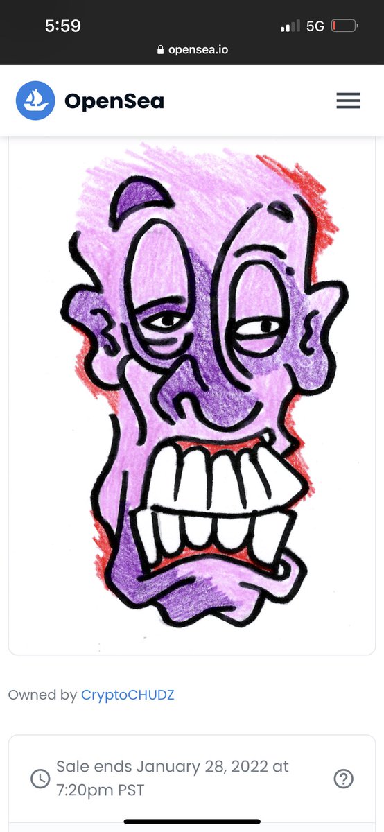 CryptoCHUDZ's tweet photo. Sale ends January 28, 2022 at 7:23pm PST  0.05 ETH 👍🏼 Like Rt &amp; Follow 🤘🏼 for more authentic Crypto Art https://t.co/t1FIqBtaD4                                                         #Cryptoart #cryptoartist #NFT #NFTCommunity #ETH #nftart #NFTcollectables #NFTsales #NFTsales https://t.co/O9pFpEu0gc