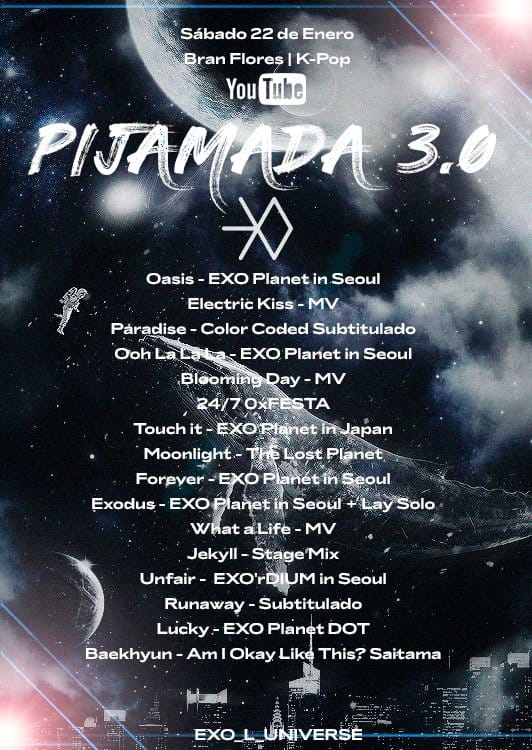 yueguang__'s tweet image. QUIENES AÚN ESTÁN INTERESADOS EN SER PARTE DE LA LOGÍSTICA DE #PijamadaIlegalEXO 3.0 SEGUIR A @EXO_L_Universe COMUNIDAD QUE ORGANIZÓ A AERIS PARA ESTA PIJAMADA, TODO PARA QUE SEA MÁS ORGANIZADO. 
@SoyBranFlores #EXO