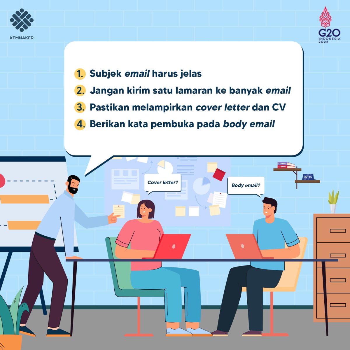Sudah mengintai perusahaan mana yg mau dilamar?

Bagi kalian fresh graduate atau yg sudah berpengalaman melamar ke sana ke mari, yuk ketahui etika saat melamar pekerjaan via email. Biar tdk tersisihkan lagi lamaran kerjanya dari kandidat lainnya