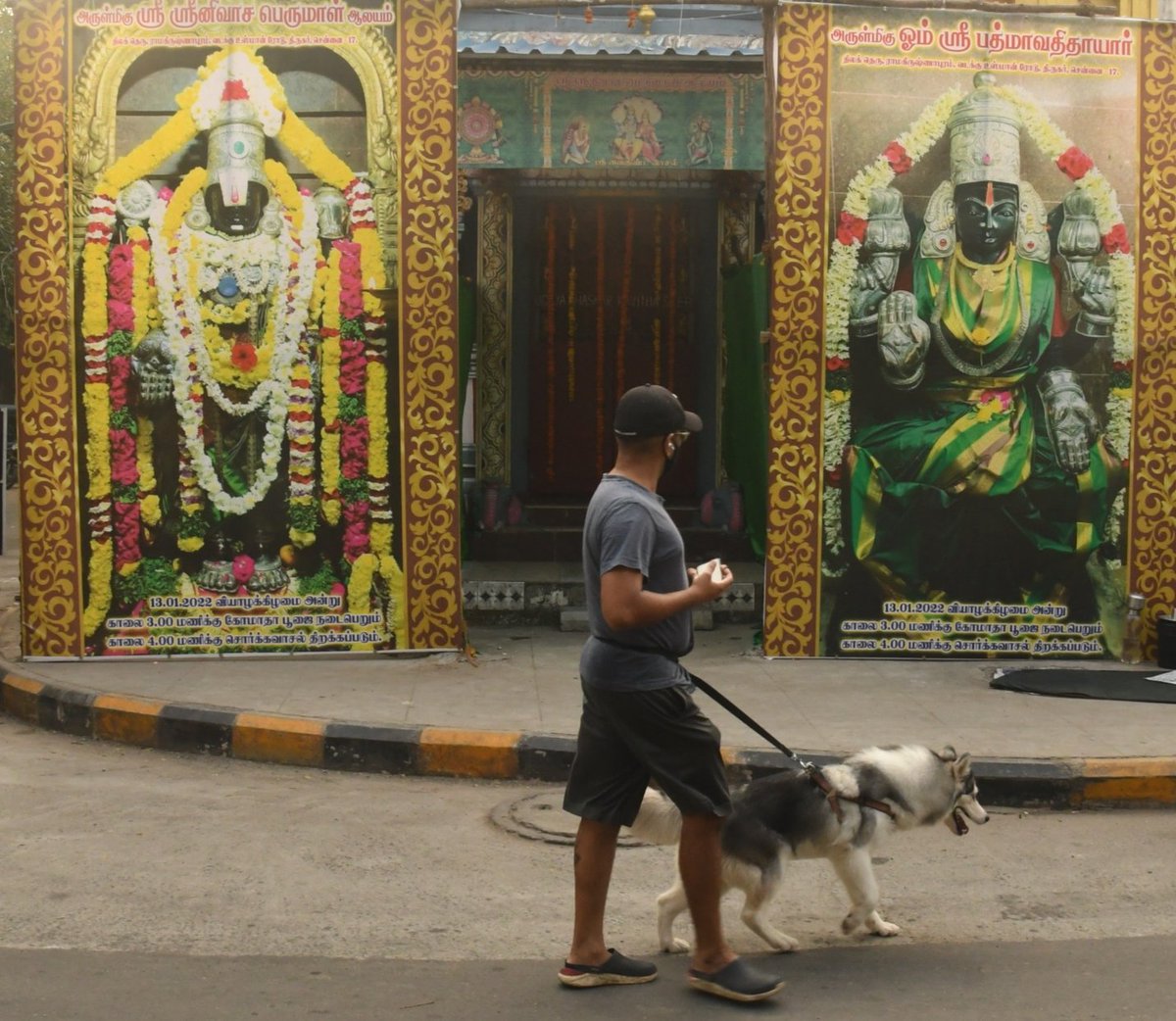 bijoyghosh70's tweet image. A man takes his dog out for a walk on total lockdown Sunday in Chennai.@businessline #lockdownextension #Chennai