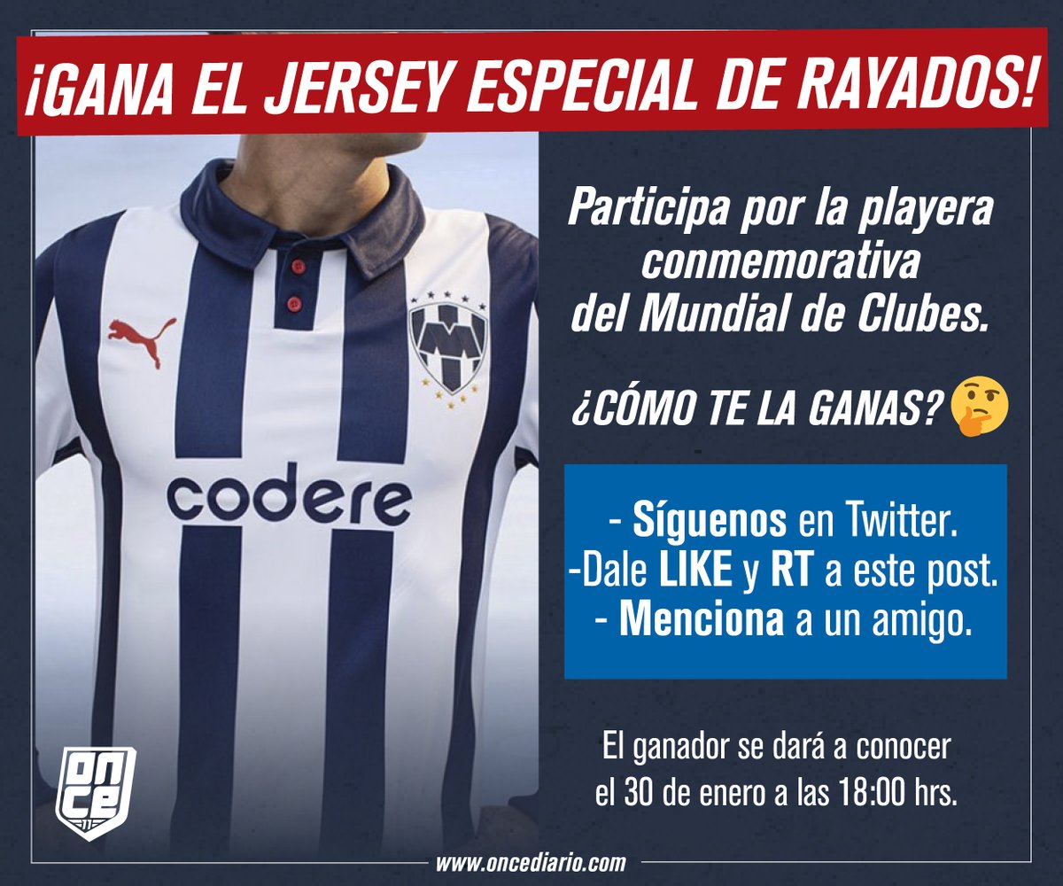 ¡GÁNATE EL JERSEY DEL MUNDIAL DE CLUBES! 🇦🇪

Participa con ONCE para llevarte la playera conmemorativa de #Rayados. 🔥

¡Checa las bases y sigue los pasos! 👇