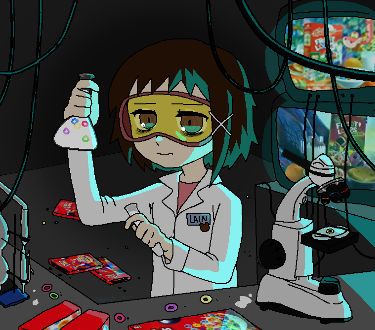 「cereal experiments lain lol 」|bloopy ꒰꒰꒰ᓚᘏᗢのイラスト