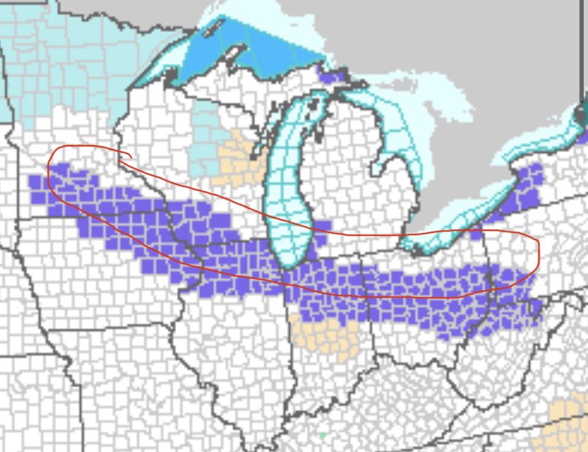 Based on guidance and what’s happening upstream in Minnesota, the winter weather advisory I could or maybe should look more like this instead. https://t.co/NYD65zVg0t