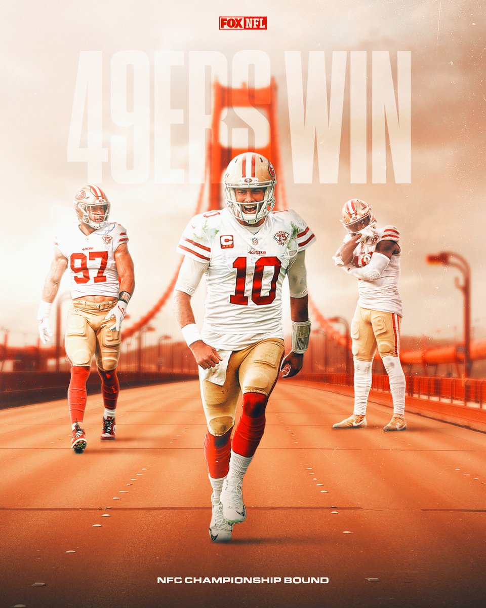 NFLonFOX's tweet photo. UPSET COMPLETE! 

The @49ers take down the Packers in Lambeau Field to advance to the NFC Championship! #FTTB https://t.co/QCs3EsDTdM
