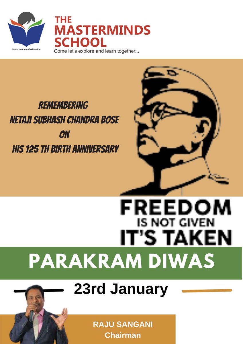 TmmsChampapet's tweet photo. India is celebrating 125th Birth anniversary of Netaji Subhas Chandra Bose on January 23 (today). Netaji Subhash Chandra Bose's birth anniversary is also marked as "Parakram Diwas" (Courage Day)@tmmsschools https://t.co/P5VJRve7Lm
