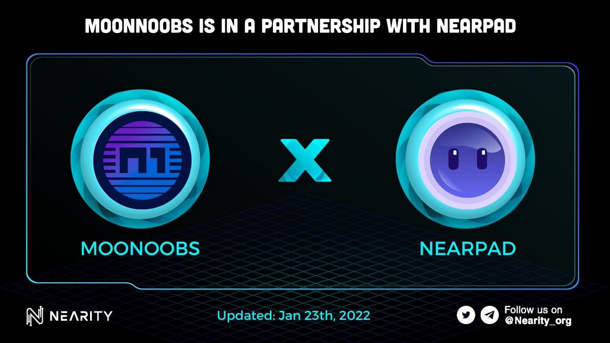 Nearity_org's tweet photo. 🥳 @MoonNoobsDAO is in a partnership with @NearPad

#MoonNoobs aims to build a treasury exposed to top projects deployed on the NEAR protocol and grow alongside the emerging ecosystem 🤩

Check out:
🔵 https://t.co/ou4Bt2Lzea

#Nearity #NEAR #MOONOOBS #NEARPAD https://t.co/hud5mRPlxs