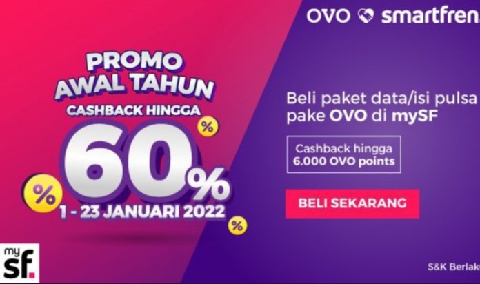 ErnyKusuma6's tweet photo. Ada promo awal tahun nih dari @smartfrenworld dan OVO. Cashback sebesar 60% setiap beli paket atau isi pulsa pake OVO di mySF. Periode 1-23 Jan 2022, hari ini terakhir ya...Buruannnn...

#smartfrenworld https://t.co/pvZC6mM71h
