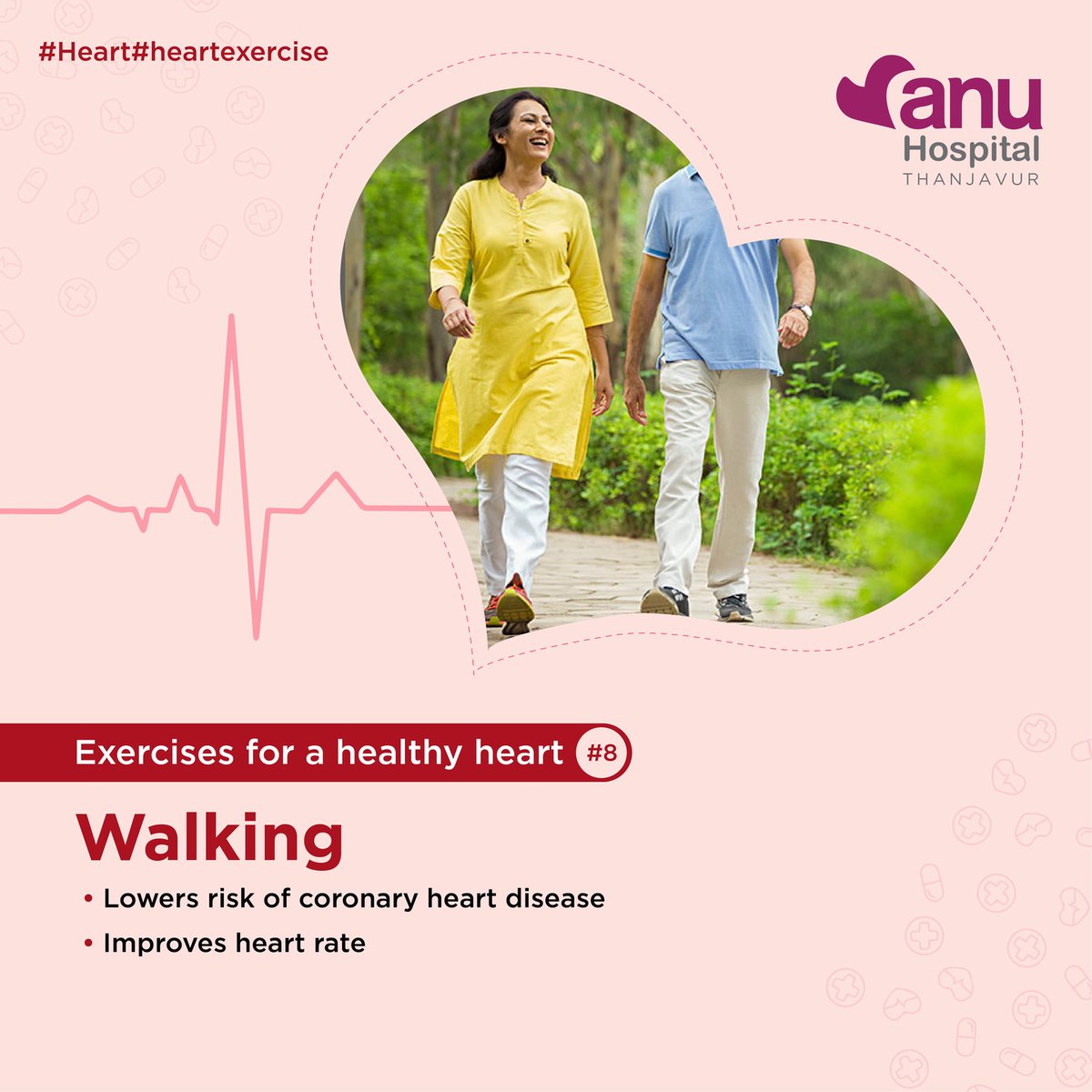 anu_hospitals's tweet image. #𝟖: 𝐖𝐚𝐥𝐤𝐢𝐧𝐠

Walking for 30 minutes a day, 5 times a week can lower your risk for coronary heart disease by about 19 %. As you increase the duration of distance of your walks, the risk may reduce further.

#Heart #heartexercise #walking