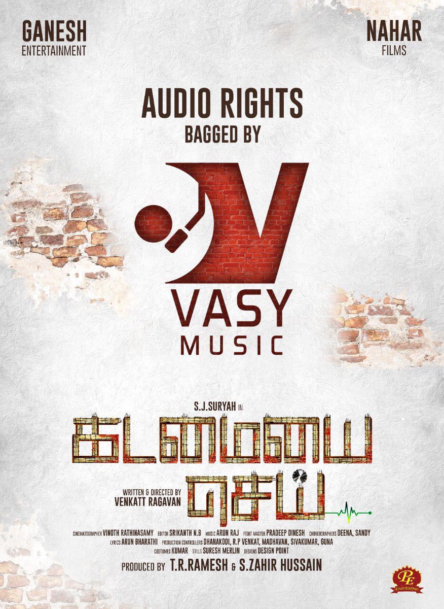 Here @vasymusicoffl Has Bagged The Audio Rights of @iam_SJSuryah - @iamyashikaanand Starring #KadamaiyaiSei Movie👍💚👌♥️

#GaneshEntertainment #NaharFilms #VenkattRagavan @srikanth_nb @arunrajmusic @Arunbarathioffl @PRO_Priya @spp_media
