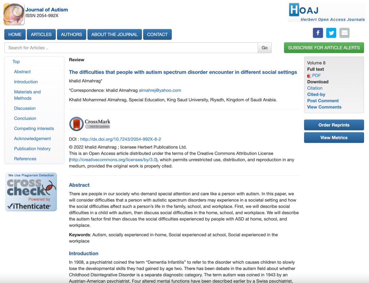 almahrej's tweet photo. أحدث مقالاتي العلمية المنشورة عن التوحد 
 
منشور في مجلة Journal of autism https://t.co/dAz1Cjg1Gq