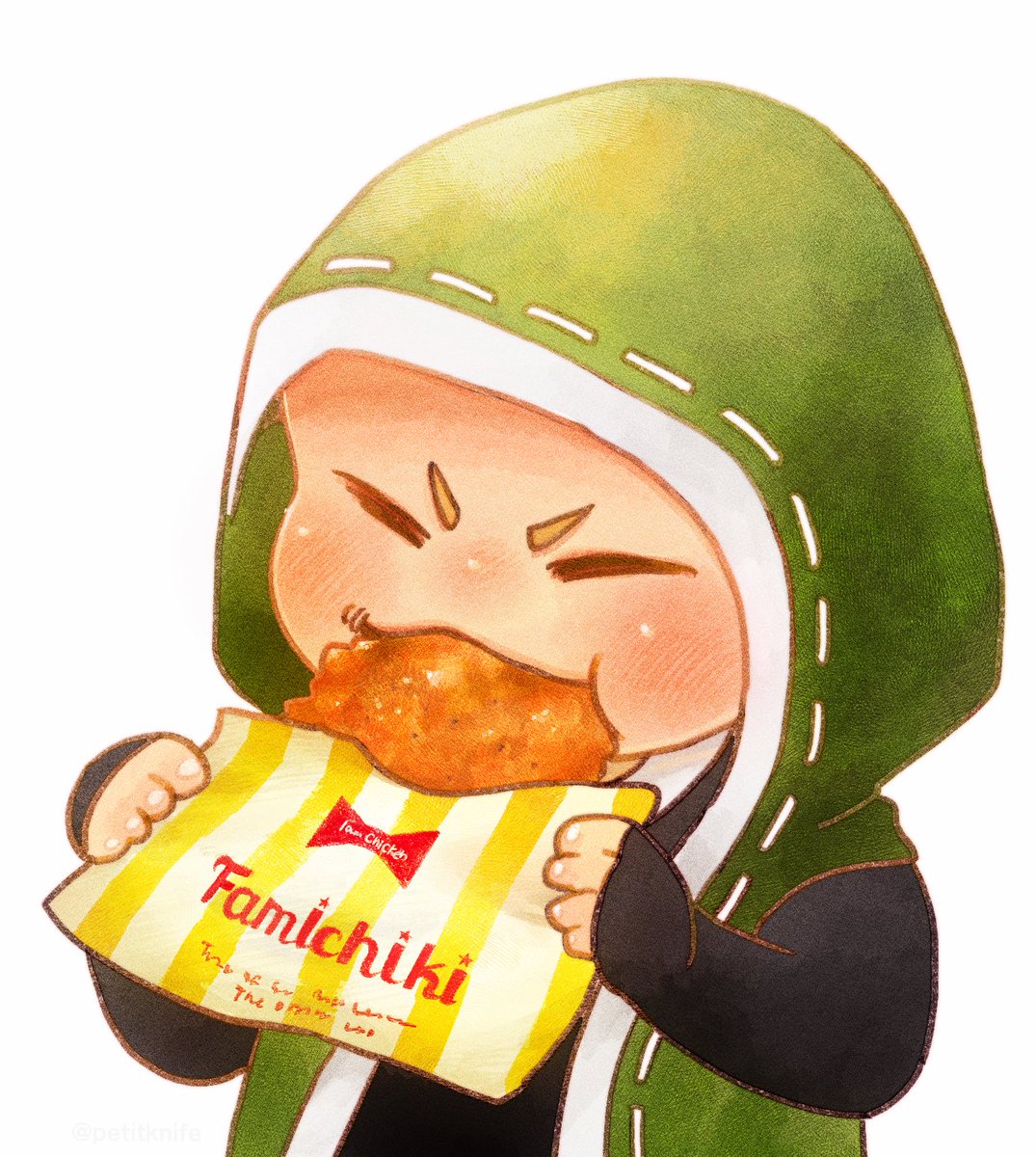 male focus solo 1boy eating food hood chibi  illustration images