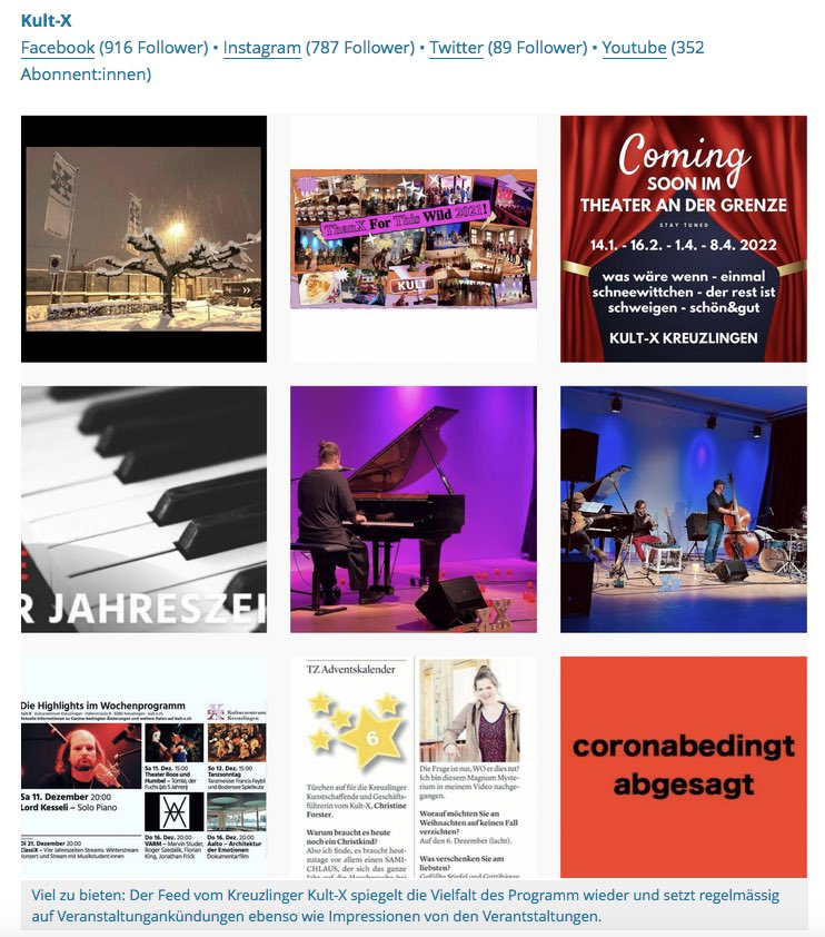 Gretchenfrage Social Media - „Digitales Schaufenster oder mehr?“, titelt @thurgaukultur auf thurgaukultur.ch/magazin/digita…. In einem informativen Artikel fasst Bettina Schnerr die Strategien von Thurgauer Kulturinstitutionen zusammen - auch jene des Kulturzentrums #Kult_X.