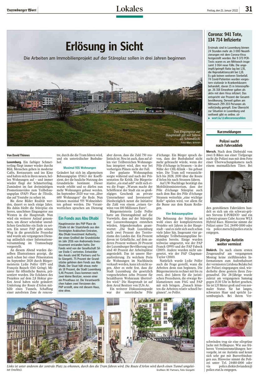 100 Millionen Euro Geschenk

Stäreplaz #PlacedelEtoile: "Der geplante Wohnungsbau sorgte für Kritik", schreibt <a href="/Wort_LU/">Luxemburger Wort</a> und fragt sich mit uns: Warum macht der Schöffenrat der <a href="/CityLuxembourg/">Ville de Luxembourg</a> ein so großzügiges Geschenk an private Unternehmer und Investoren? (1/4)