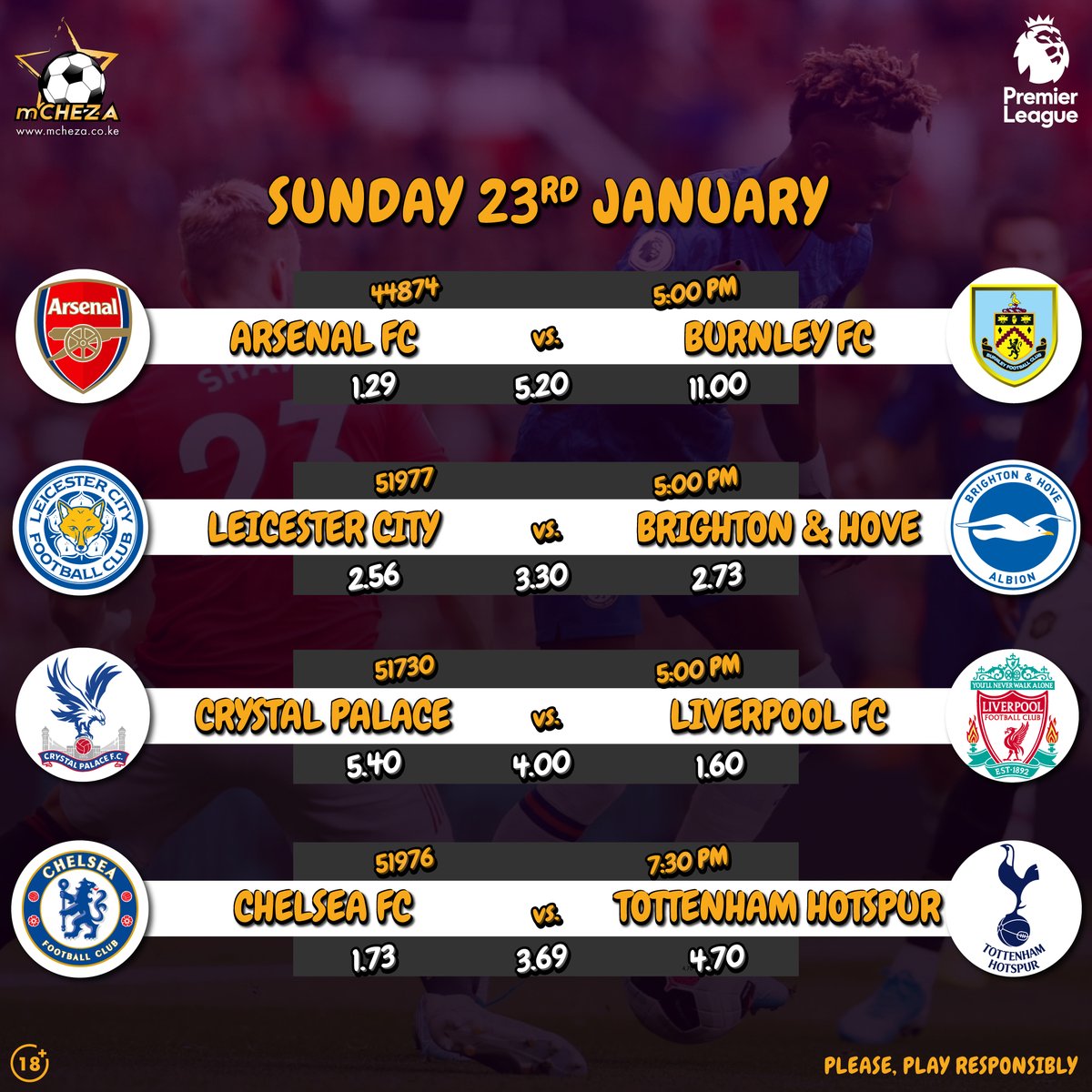 After a sensational showcase of brilliance and resilience in the English #PL, we still have more in store for you this Sunday Afternoon from 5 pm inclusive of the match banger between Chelsea and Spurs later today.

#mCHEZAKE
#PremierLeague
#PL
#ShindaNamCHEZA
#ChezaNamCHEZA https://t.co/dgRT7dhp2q