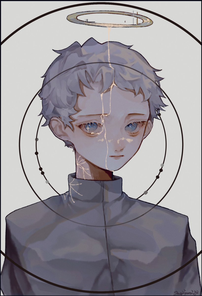 1boy male focus solo halo blue eyes short hair looking at viewer  illustration images