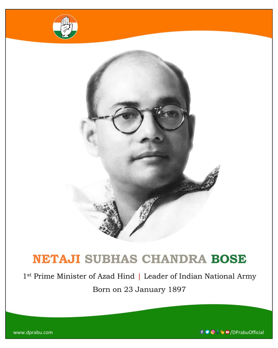 iDPrabhu's tweet photo. Today our #NetajiSubhasChandraBose 125th birth anniversary. 🙏

#RememberingNetaji #Netaji #SubhasChandraBose #FreedomFighter #January23 #IndianNationalArmy #Congress #Congressism https://t.co/VI7Ryw68B7