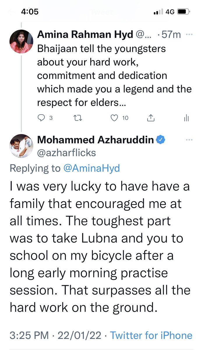 AminaHyd's tweet photo. In a session #AskAzhar, I requested Bhaijaan to share about his hard work, commitment & dedication with today’s youngsters. What he said in a reply is a great lesson for all the youngsters. @DeccanChronicle @TOIHyderabad @ANI https://t.co/EubaHclg4p