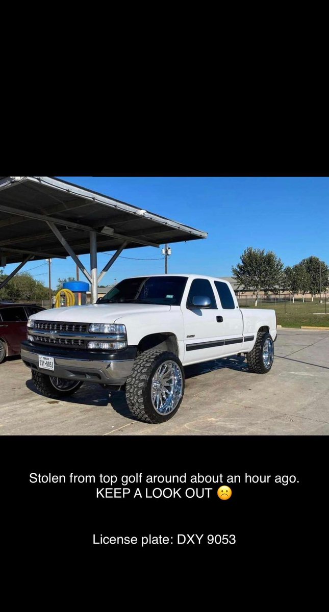 sambabi's tweet image. My little cousins truck was stolen tonight (11/11:30pm) from Top Golf… keep a look out.
It’s hard not to miss lol 
Shoot me a message if you know anything or see it on the road &amp;amp; please report it.

License plate: DXY 9053 #SanAntonioTx #topGolfsa