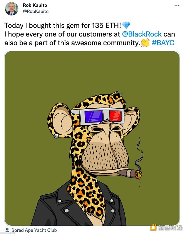 SiriusGuildGame's tweet photo. BlackRock President Rob Kapito Buys Bored Ape Yacht Club #6526 for 135 ETH
#BAYC #Ethereum https://t.co/q795B251os