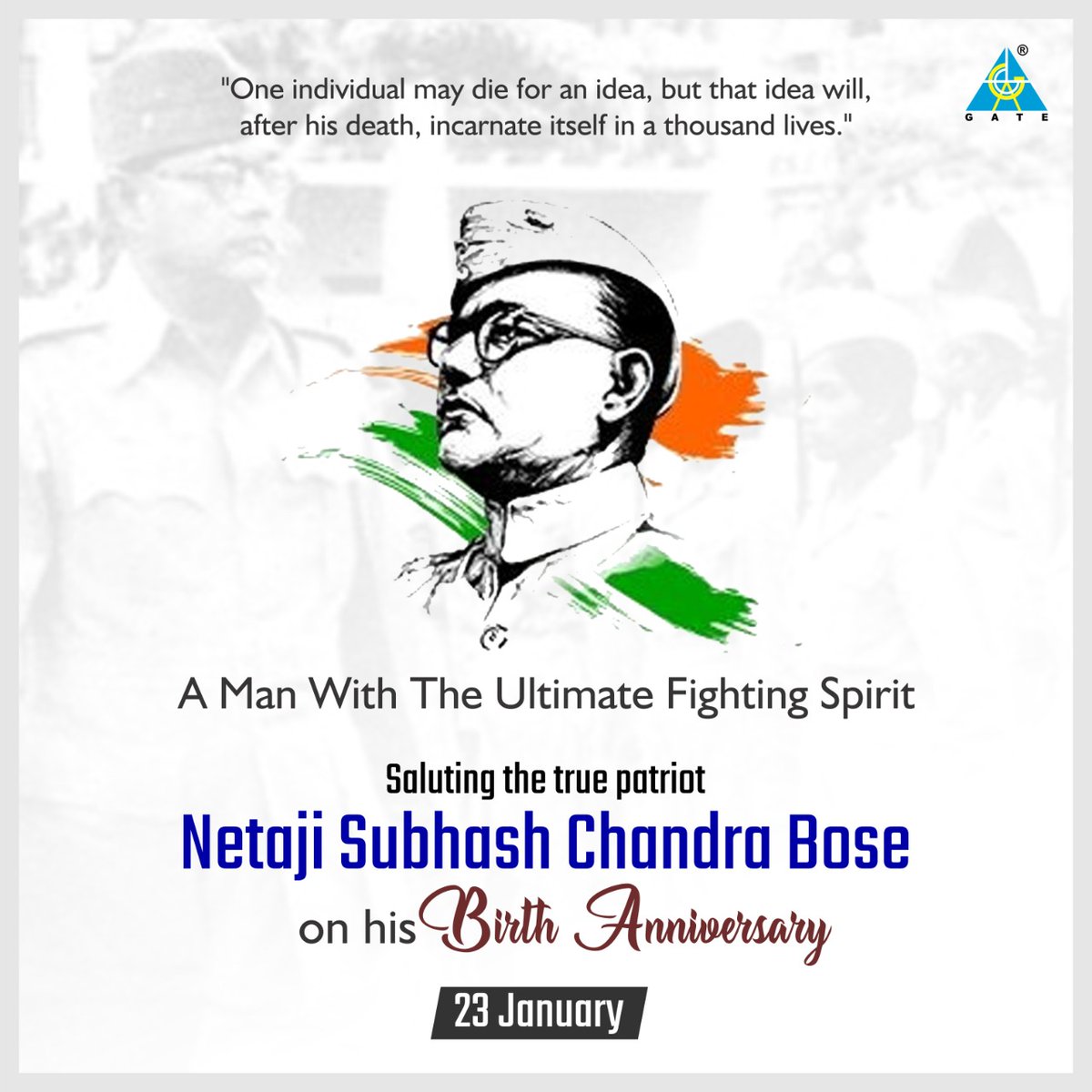 gate_academy's tweet photo. A Man with the Ultimate Fighting Spirit. Saluting the true Patriot Netaji Subhash Chandra Bose on his Birth Anniversary. #NetajiSubhasChandraBose https://t.co/1hhI5T5jfp
