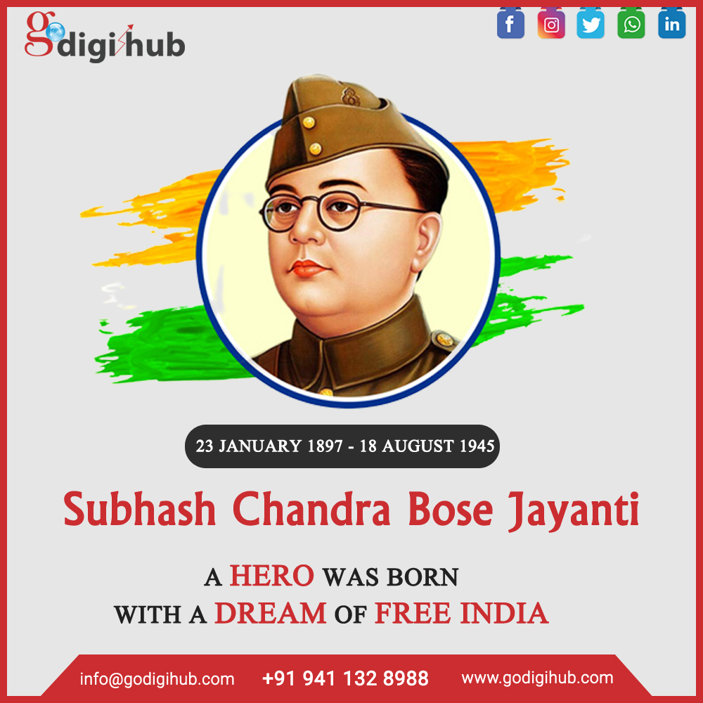 godigihub's tweet photo. Netaji Subhas Chandra Bose makes every Indian proud. We bow to this great personality on his Jayanti. Happy Netaji Subhas Chandra Bose Jayanti. 
#Godigihub #NetajiSubhasChandraBoseJayanti  #SubhashChandraBose #Netaji #netaji125 https://t.co/30SnLZ3KnO